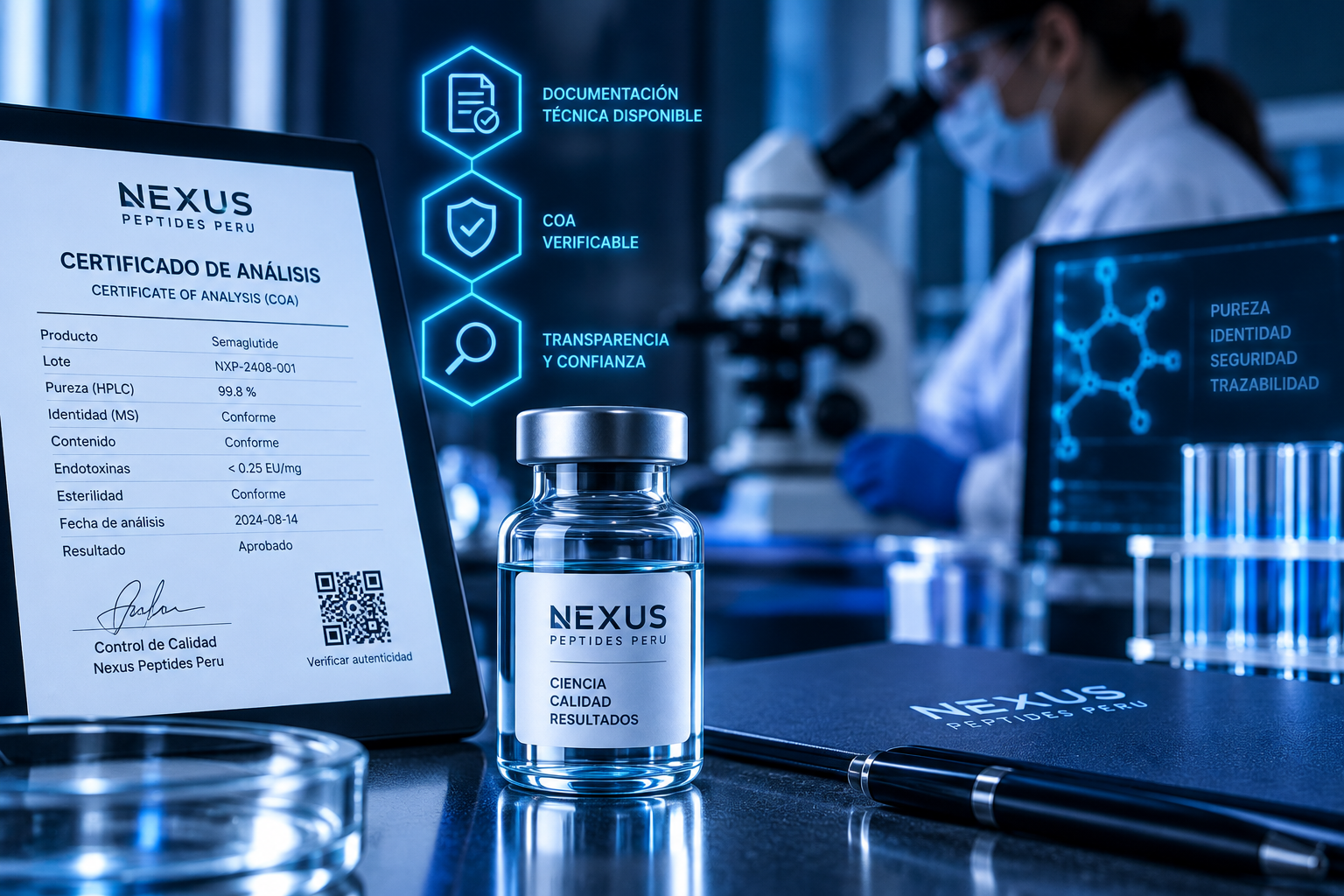 Laboratorio y documentación técnica de Nexus Peptides Peru